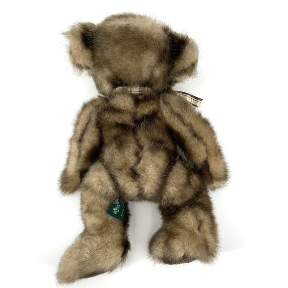 Russ Berrie 90’s Cappuccino Stuffed Teddy Bear Plush Plaid Bow - Picture 3 of 9